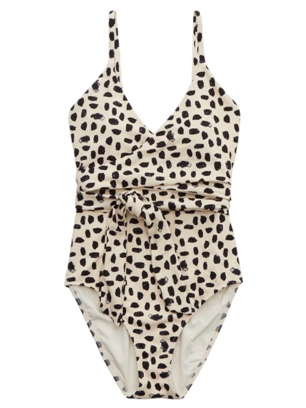 aerie Pique Wrap One Piece Swimsuit Cream and Black